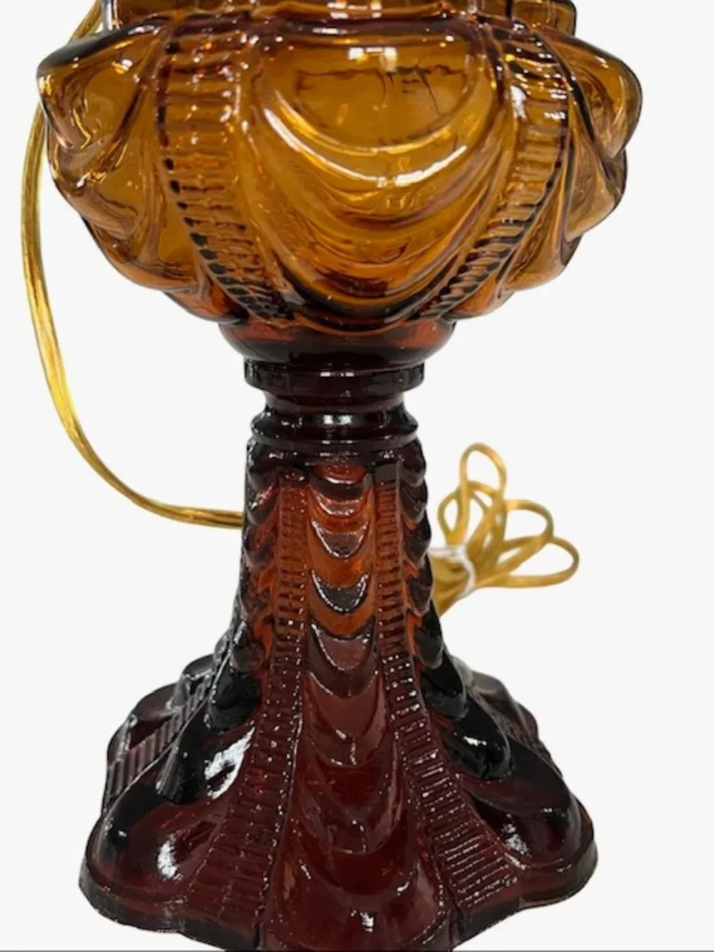 Vintage Coolidge Style Amber Glass Kerosene Lamp Converted to Electrical Supply